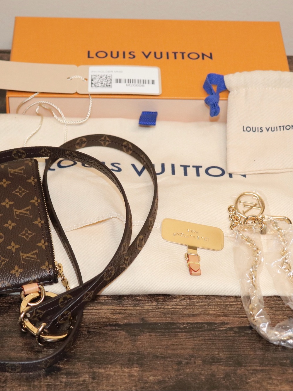 Louis Vuitton Monogram Canvas Crossbody Phone Case with Gold Hardware